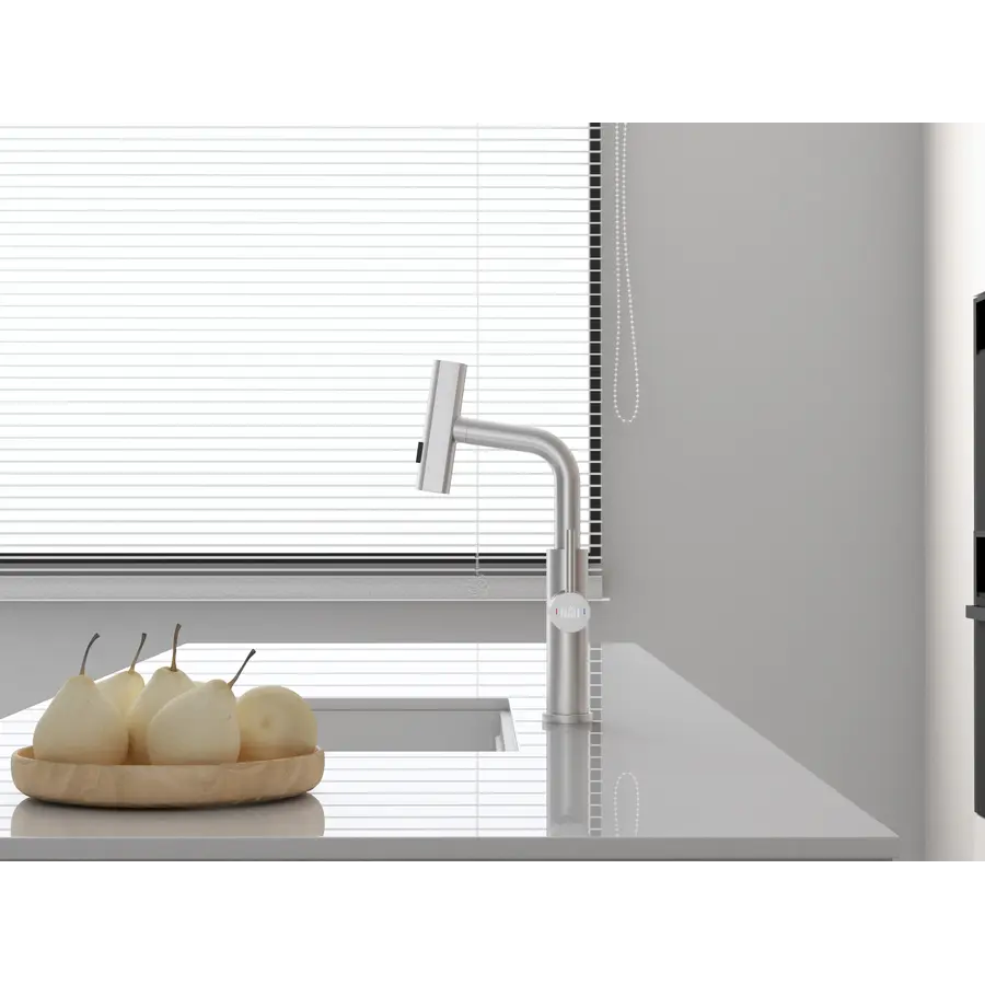 Змішувач на кухню водоспад з висувною лійкою нержавіючий Nett LS-35