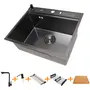 Комплект чорної мийки на кухню та змішувача з нержавіючої сталі NB-5747
