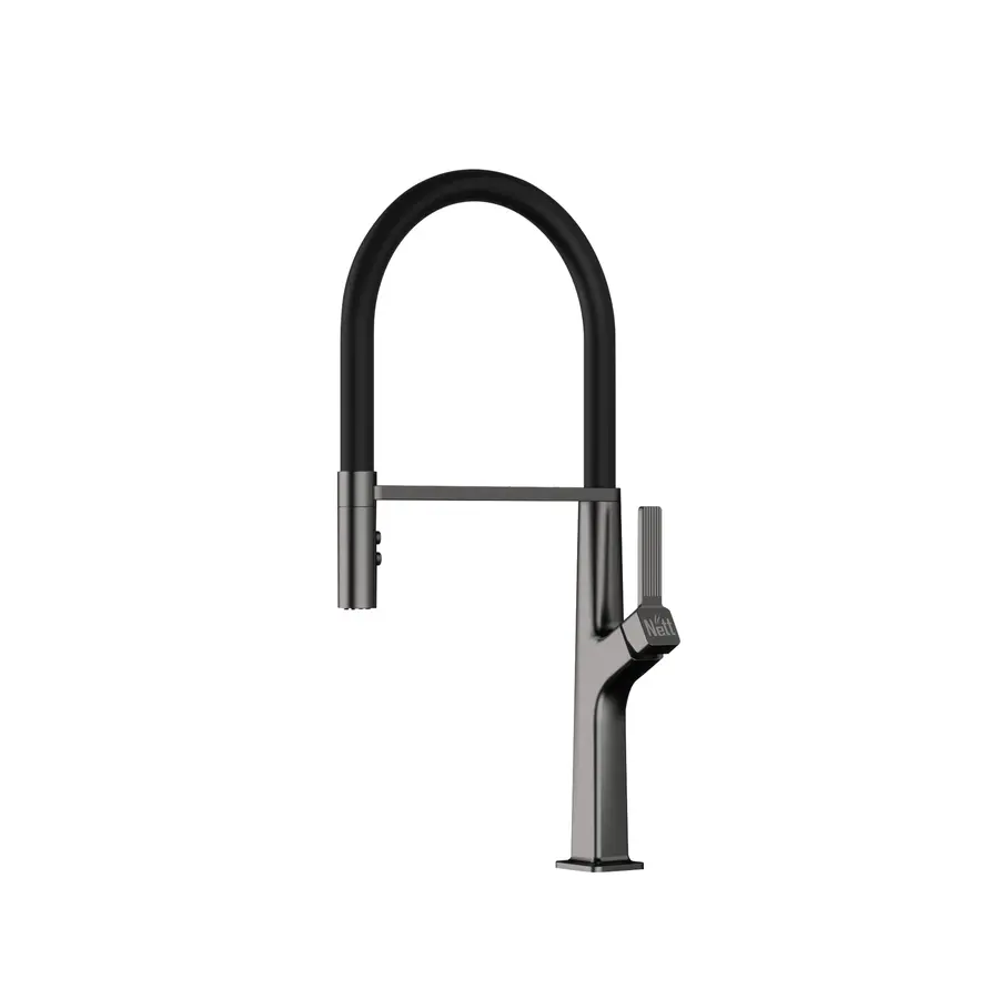 Змішувач для кухні з гнучким виливом графітовий Nett GG-56