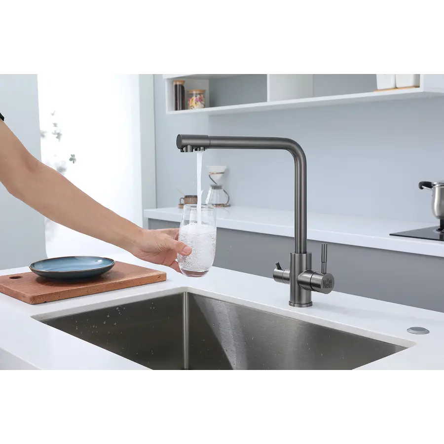 Змішувач для кухні з підключенням до фільтру графітовий "Frosh" Nett FGr-33