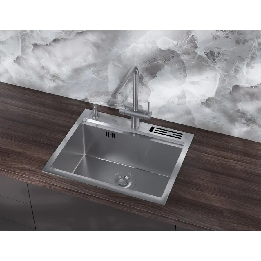 Кухонна мийка накладна з нержавійки 1.5 мм кухонна станція Nett NS-5747