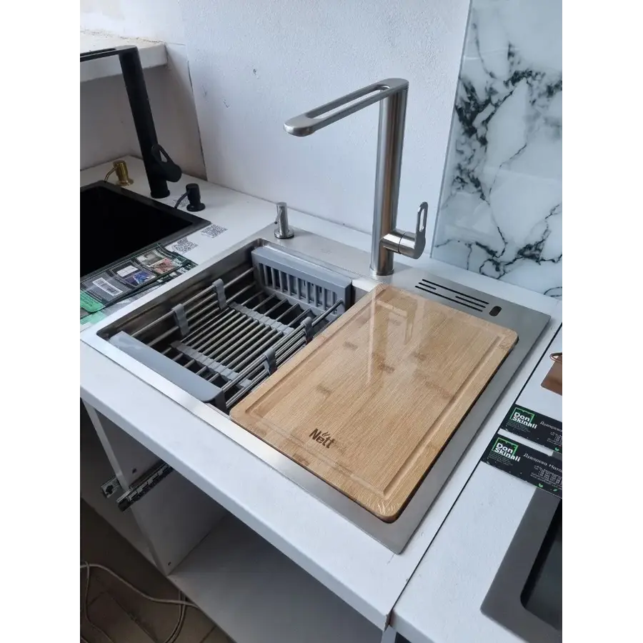 Кухонна мийка накладна з нержавійки 1.5 мм кухонна станція Nett NS-5747