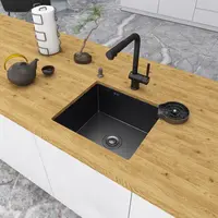 Чорна кухонна мийка з нержавійки 50 см під стільницю 1.5 мм Nett NВ-5045