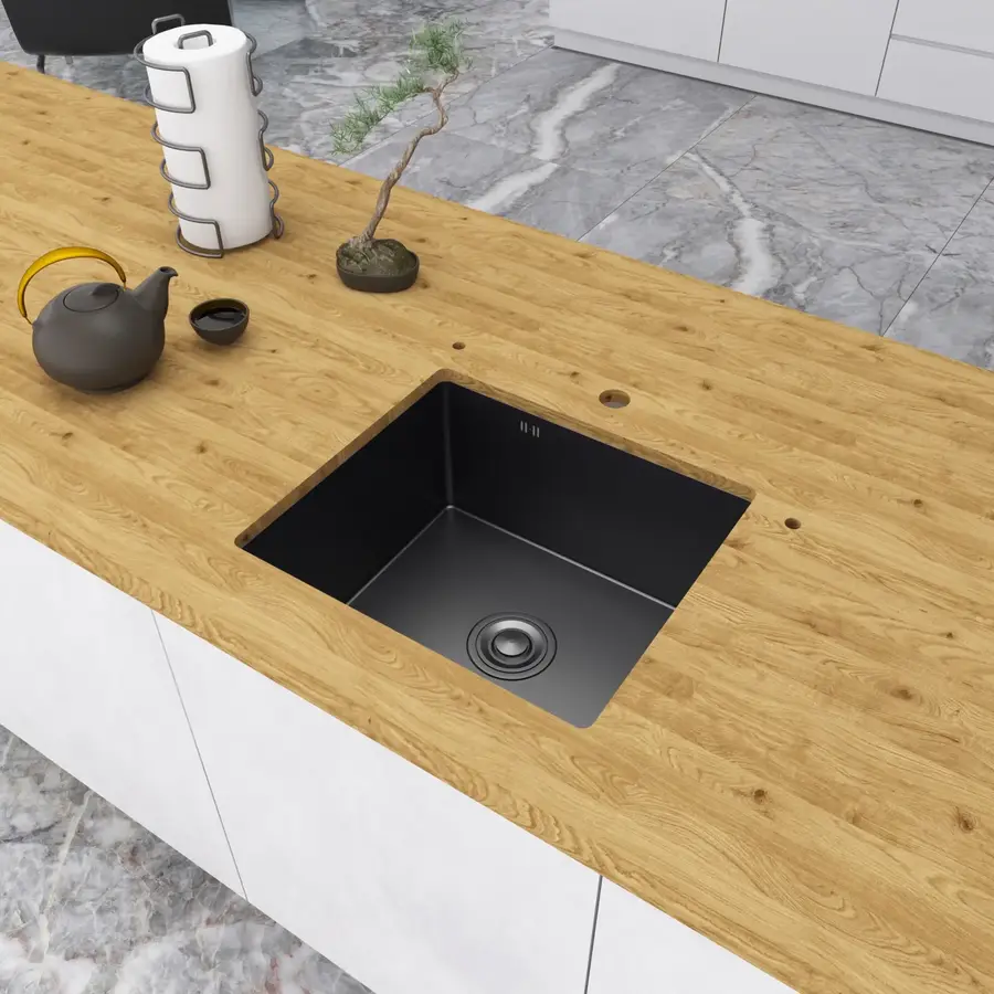 Чорна кухонна мийка з нержавійки 50 см під стільницю 1.5 мм Nett NВ-5045