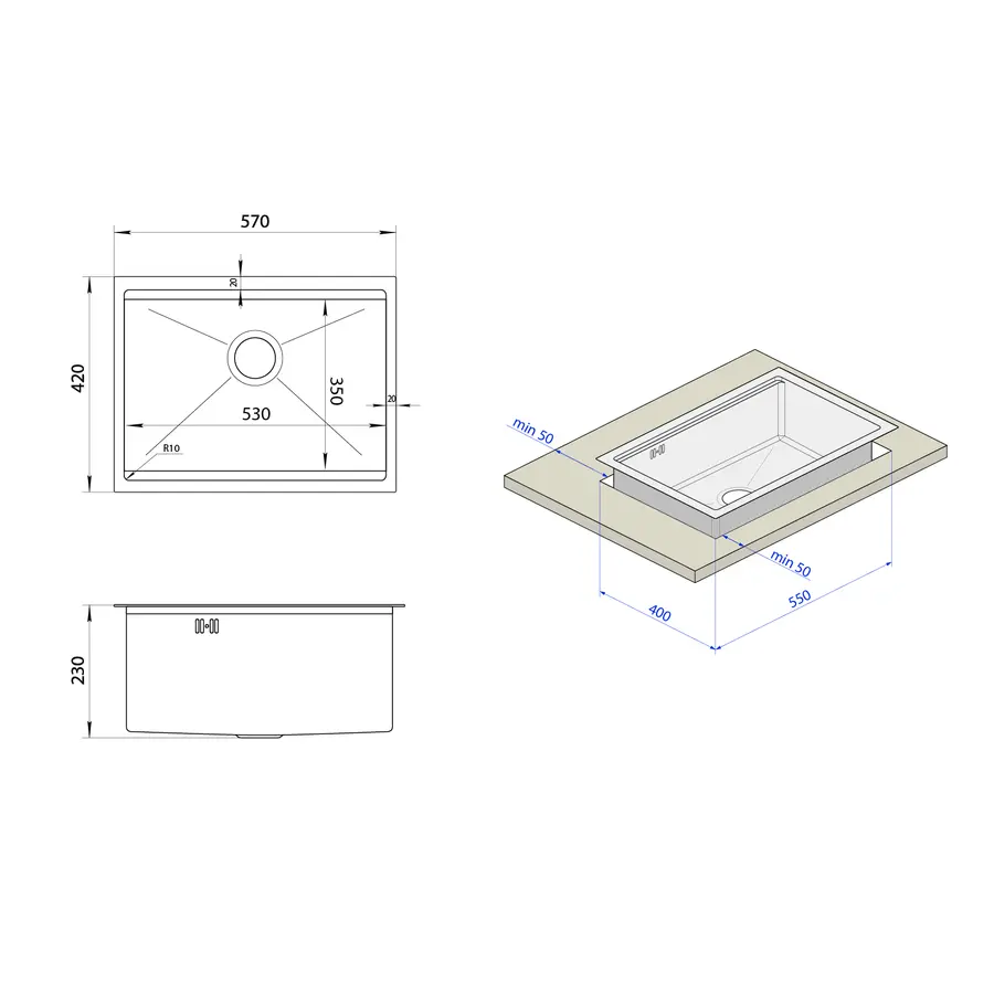 Мийка для кухні чорна під стільницю декорована з PVD покриттям Nett NBS-5742