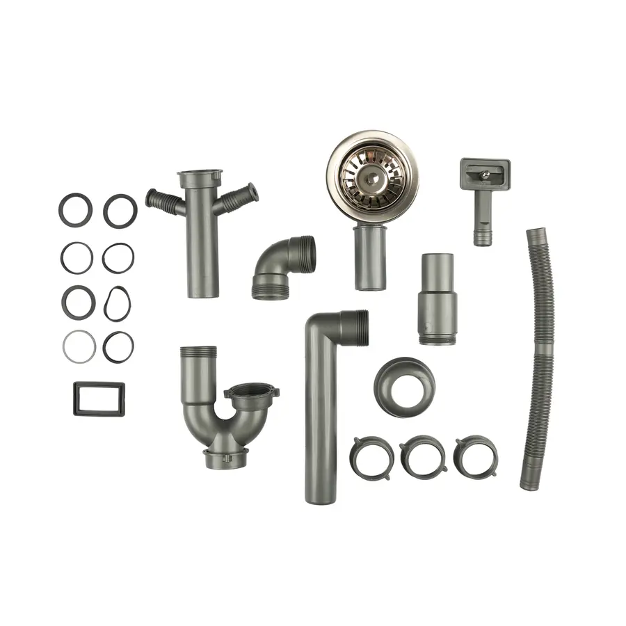 Сифон для мийки на кухню з нержавійки з переливом та підключенням до посудомийки DMS-110