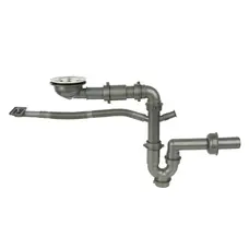 Сифон для мийки на кухню з нержавійки з переливом та підключенням до посудомийки DMS-110