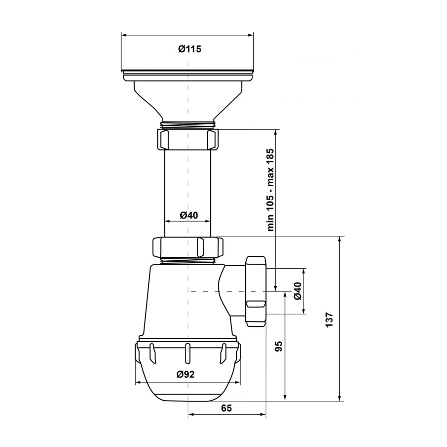 Сифон для кухонної мийки KronoPlast 3 1/2''х40 мм з різьбовим випуском SM15010000