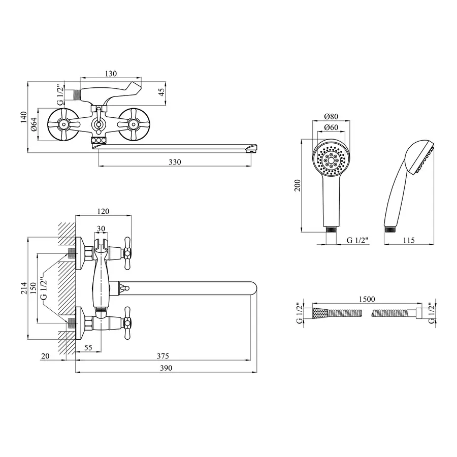 Змішувач для ванної Kroner KRP Royce - C072