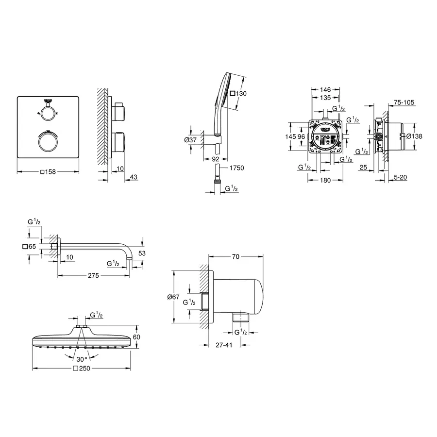 Душова система прихованого монтажу термостатична Grohe QuickFix Grohtherm UA26415SC7