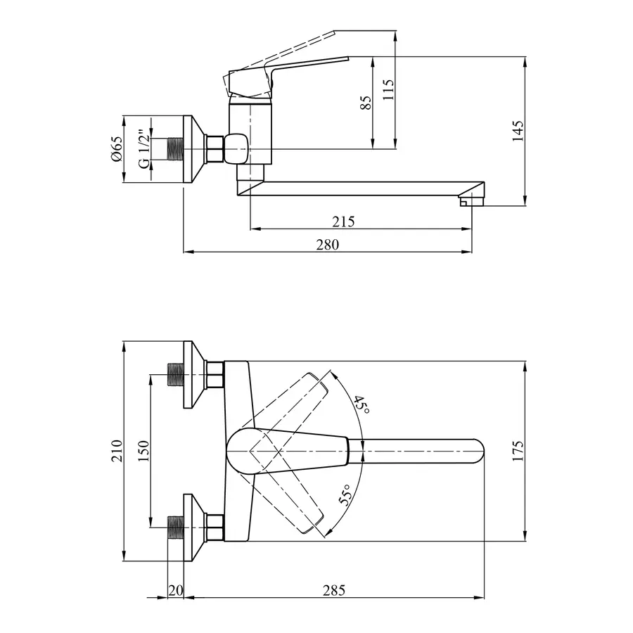 Смеситель кухонный настенный Kroner KRP Brocken - С040