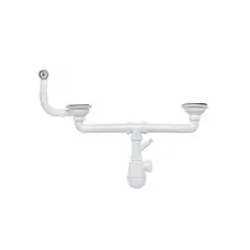 Сифон двойной для кухонной мойки KronoPlast 3 1/2''х40 мм с резьбовыми выпусками, с отводом для стиральной машины, круглым переливом SM45720243<br>