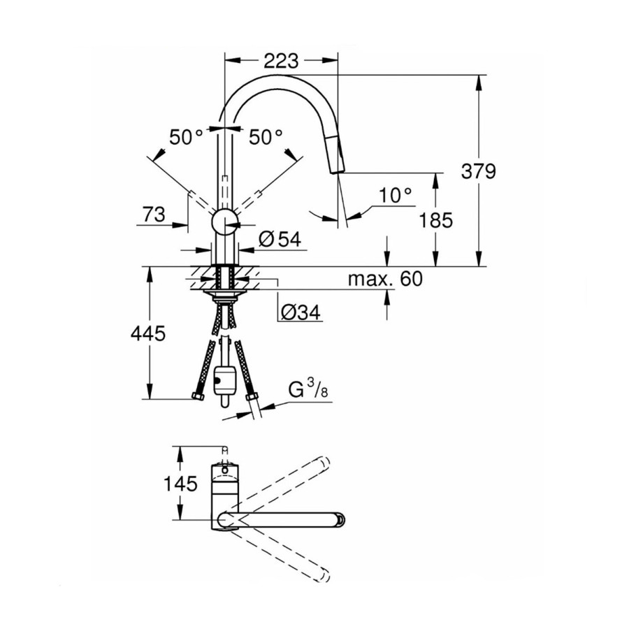 Змішувач для кухні с висувним виливом Grohe Minta 32321002