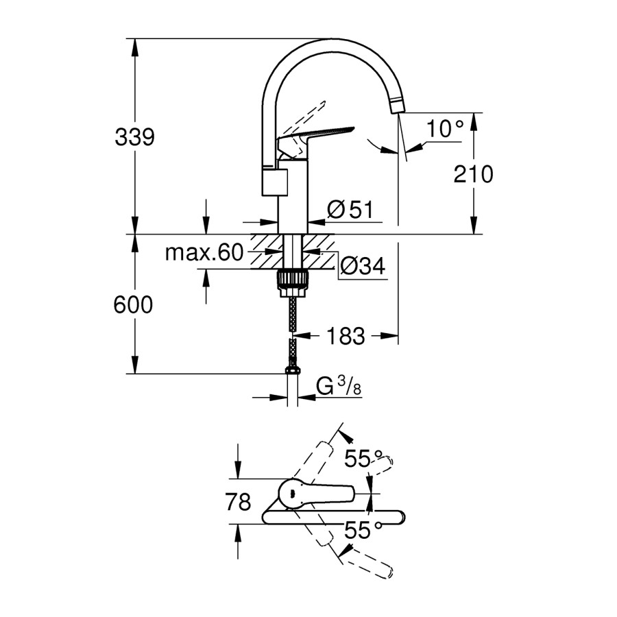 Змішувач одноважільний для кухонної мийки Grohe QuickFix Start 30469000