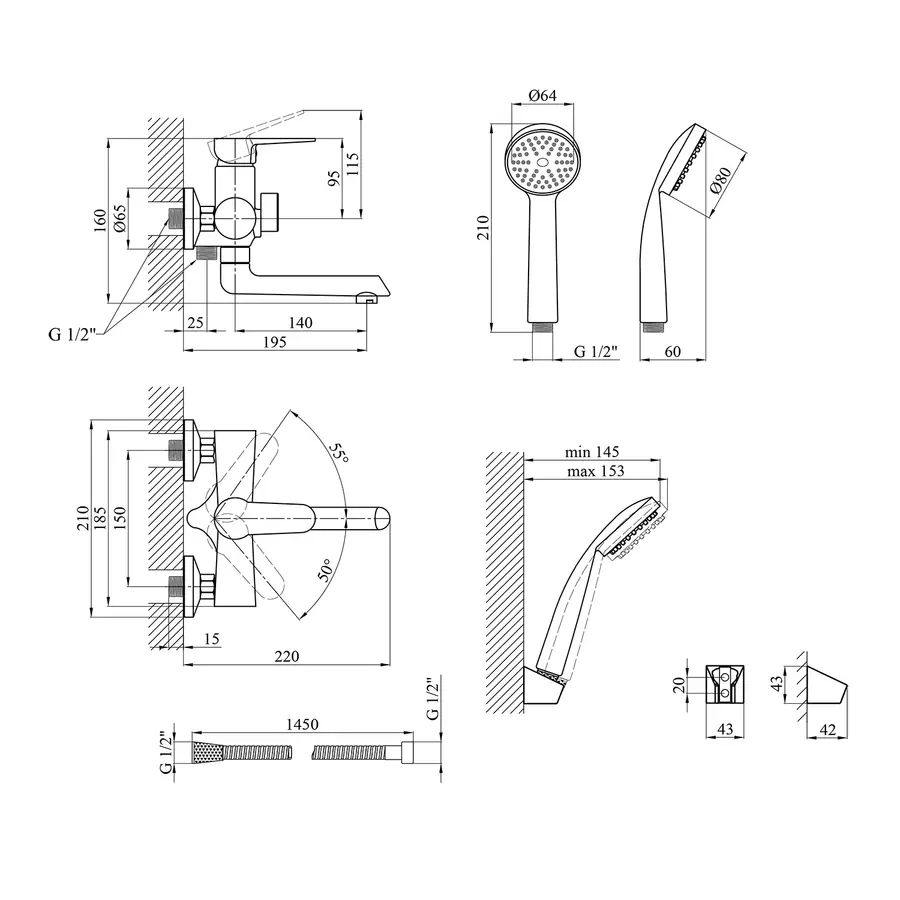 Змішувач для ванної Kroner KRM Elbe - C060