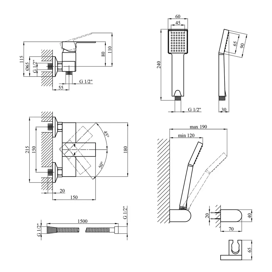 Змішувач для душу Kroner KRP Harz - C050
