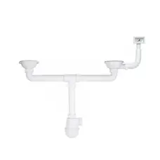 Сифон двойной для кухонной мойки KronoPlast 3 1/2''х40 мм с резьбовыми выпусками, прямоугольным переливом SM45710300