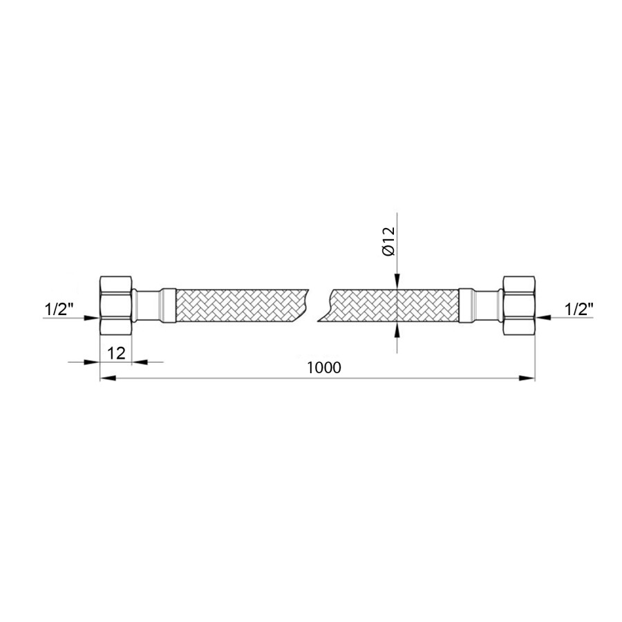 Гибкая подводка для подключения воды Kroner KRM-100 1/2"х1/2" ВВ в нейлоновой оплетке покрытой ПВХ