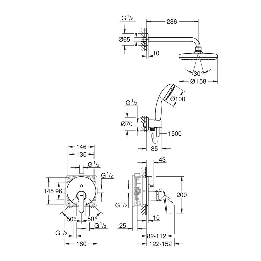 Душова система прихованого монтажу Grohe QuickFix Get Vitalio Start 210 25220001