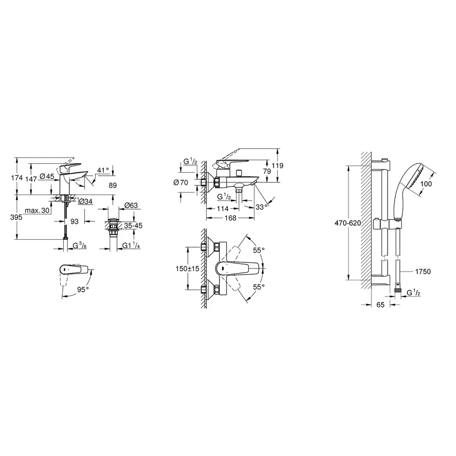 Набір змішувачів 3 в 1 для ванної кімнати Grohe QuickFix StartEdge S-Size UA202501SE