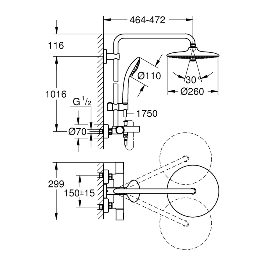 Душова система термостатична Grohe QuickFix Vitalio Joy System 260 27860001