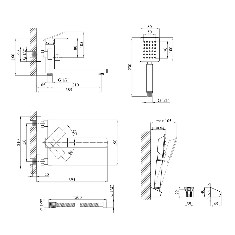 Змішувач для ванної Kroner KRP Edelstahl Kubus - ESG070