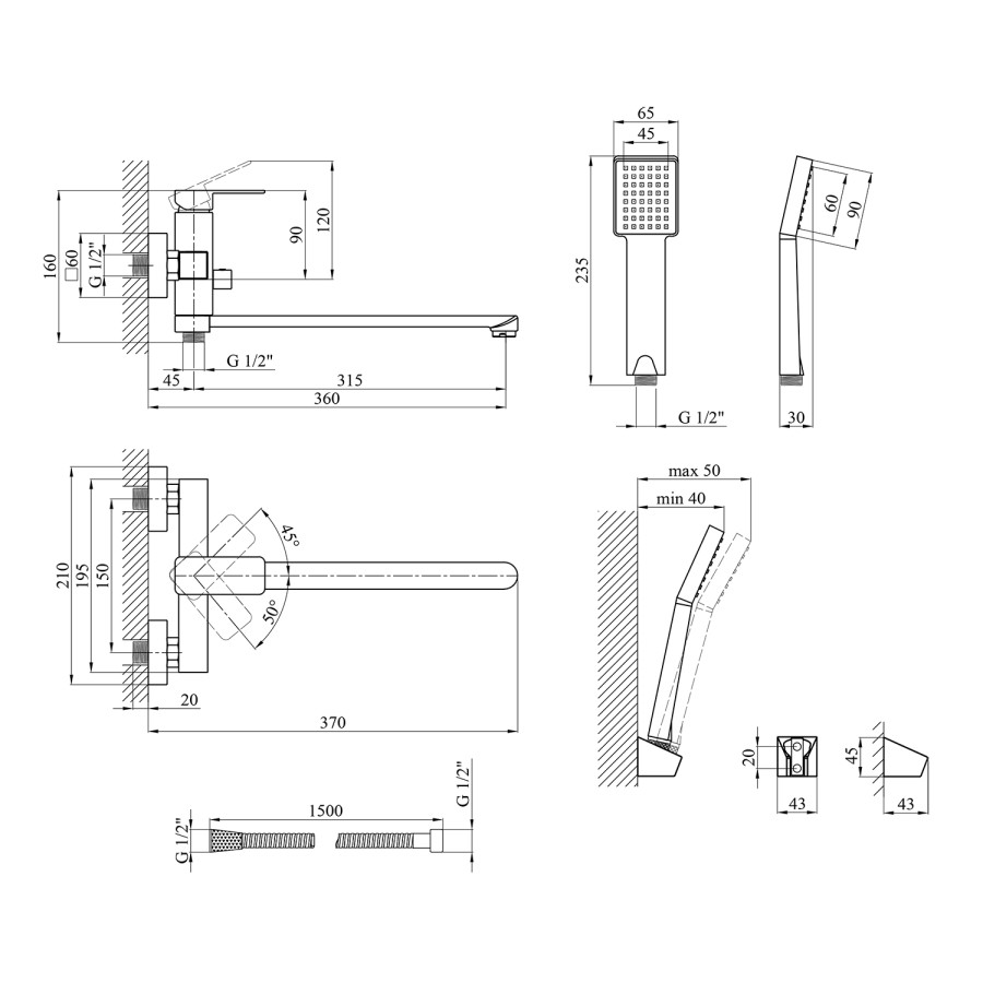 Смеситель для ванной Kroner KRM Ems - C070