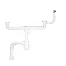 Сифон двойной для кухонной мойки KronoPlast 1 1/2''х40 мм с резьбовыми выпусками, отводом для стиральной машины с круглым переливом