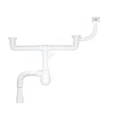 Сифон двойной для кухонной мойки KronoPlast 1 1/2''х40 мм с резьбовыми выпусками, отводом для стиральной машины, с прямоугольным переливом SM44620343<br>