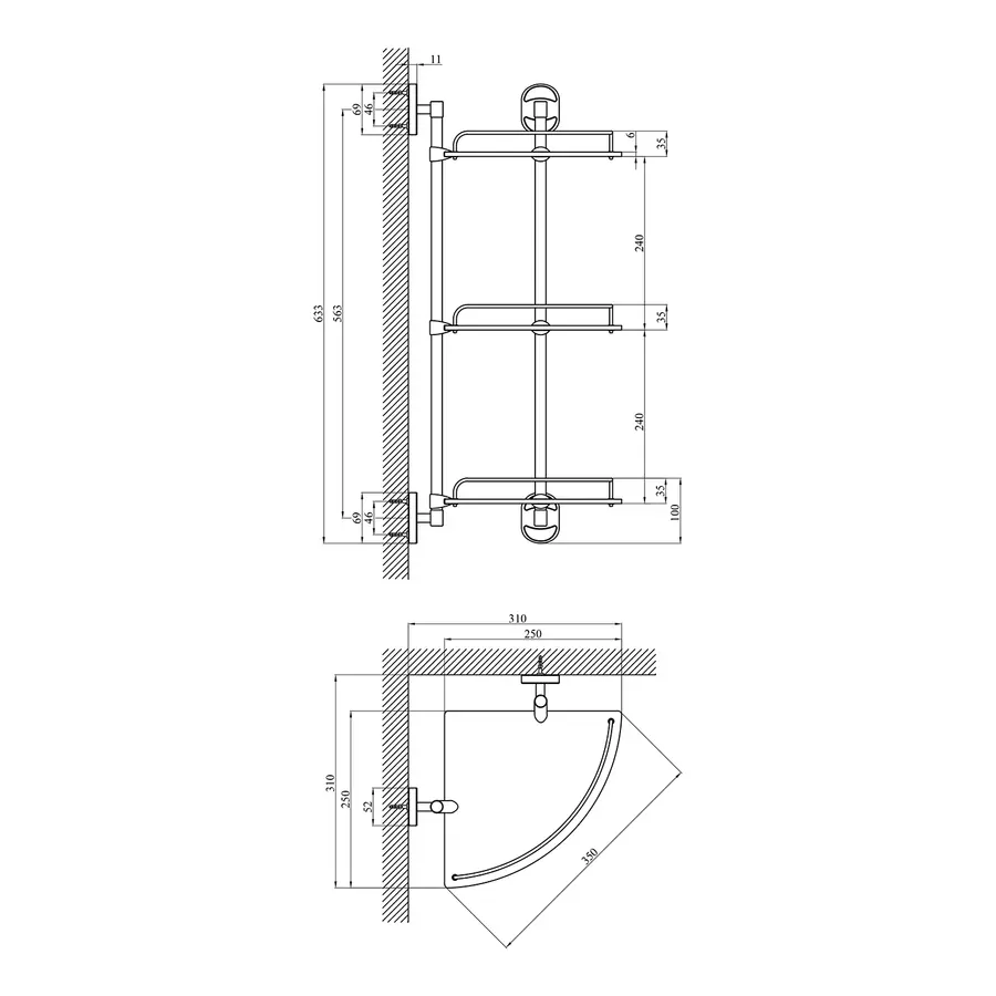 Полиця для ванної кімнати кутова Kroner KRM Elbe - ACG2907-3