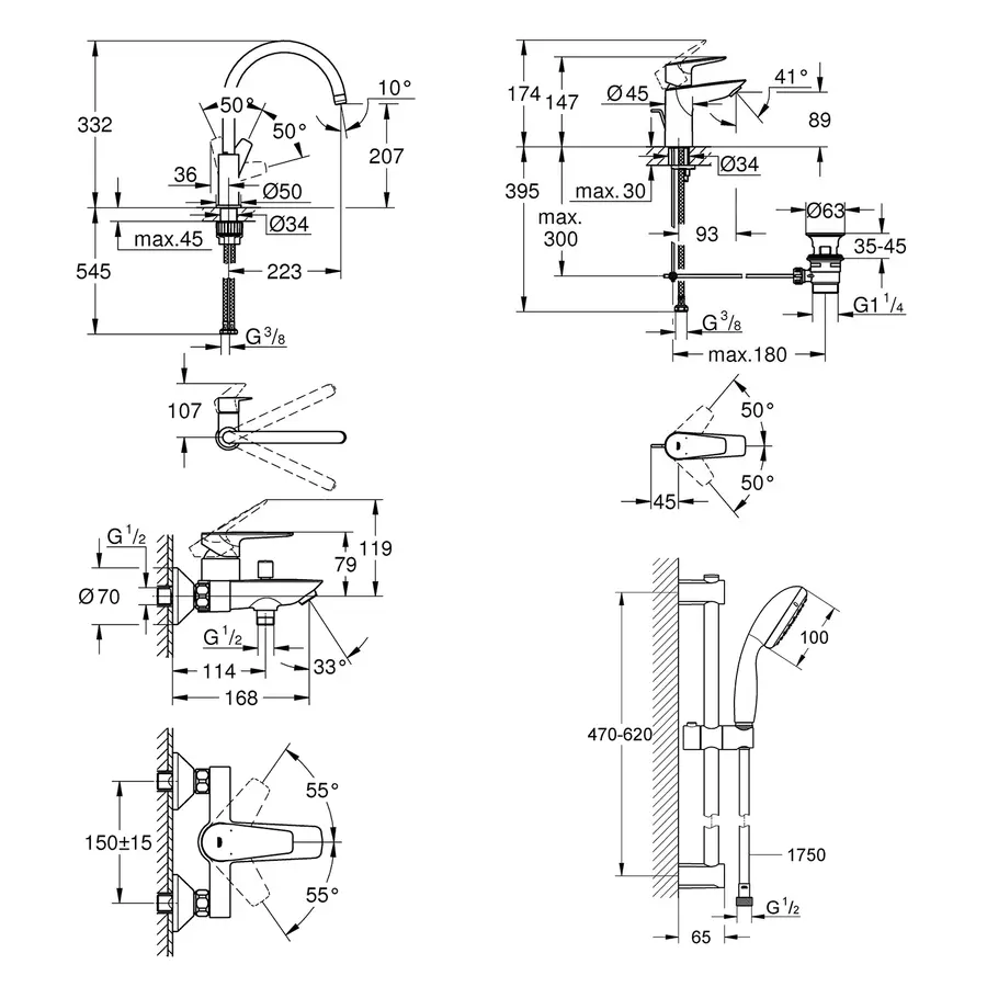 Набір змішувачів 4 в 1 для ванної кімнати та кухні Grohe QuickFix StartEdge S-Size UA202501SK