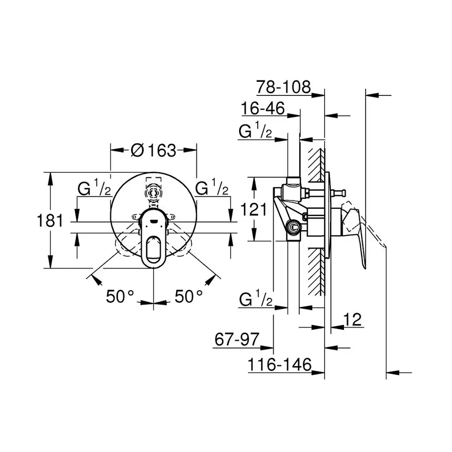 Змішувач прихованого монтажу для ванни Grohe BauLoop 29081000