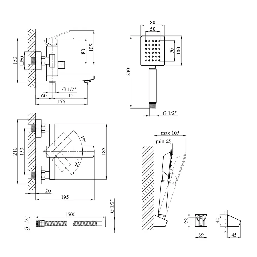 Змішувач для ванної Kroner KRP Edelstahl Kubus - ESG060