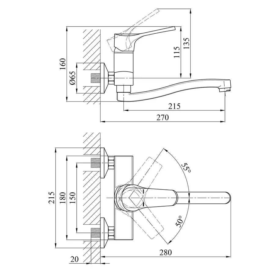 Смеситель кухонный настенный Kroner KRP Bayern - С040