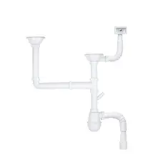 Сифон для кухонной мойки KronoPlast 3 1/2''х40 мм разноуровневый смещенный с отводом для стиральных машин, с прямоугольным переливом ммSM65720300 (М2550Е)<br>