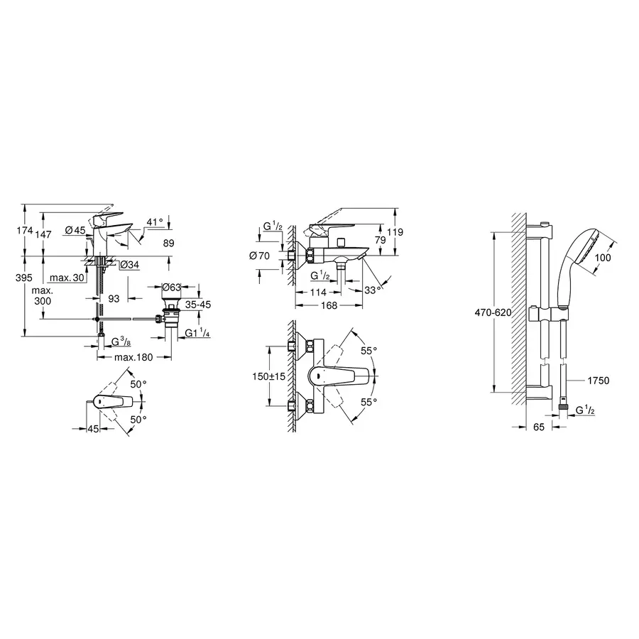 Набір змішувачів 3 в 1 для ванної кімнати Grohe QuickFix StartEdge S-Size UA202501SQ