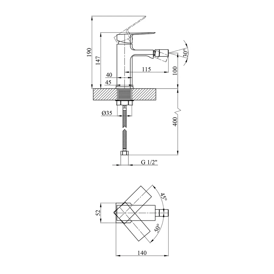 Смеситель для биде Kroner KRP Harz - C020