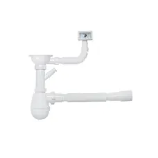 Сифон для кухонной мойки KronoPlast 3 1/2''х40 мм с резьбовым выпуском, отводом для стиральной машины, с квадратным переливом SM27020343 (EM1550)<br>