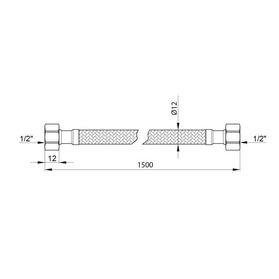 Гибкая подводка для подключения воды Kroner KRM-150 1/2"х1/2" ВВ в нейлоновой оплетке покрытой ПВХ