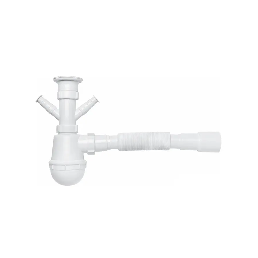 Сифон для кухонной мойки KronoPlast 1 1/2''х40 мм с резьбовым выпуском, отводом для стиральной, посудомоечной машины SM14030043<br>