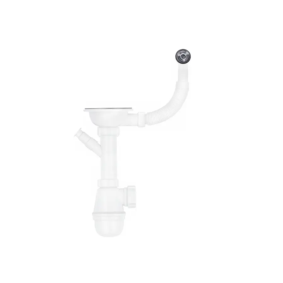 Сифон для кухонной мойки KronoPlast 3 1/2''х40 мм с резьбовым выпуском, отводом для стиральной машины, с круглым переливом SM27020200<br>