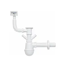 Сифон для кухонной мойки KronoPlast 1 1/2''х40 мм с резьбовым выпуском, отводом для стиральной машины, с квадратным переливом SM26030302<br>