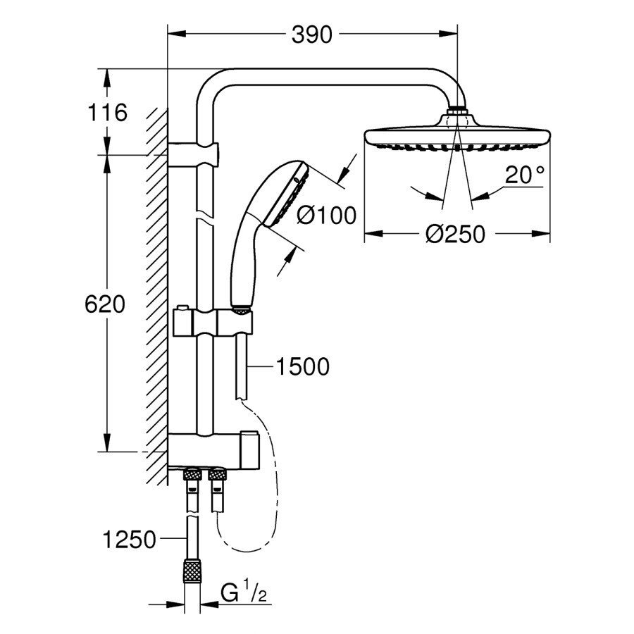 Душова система Grohe QuickFix Vitalio Start System 250 26817000