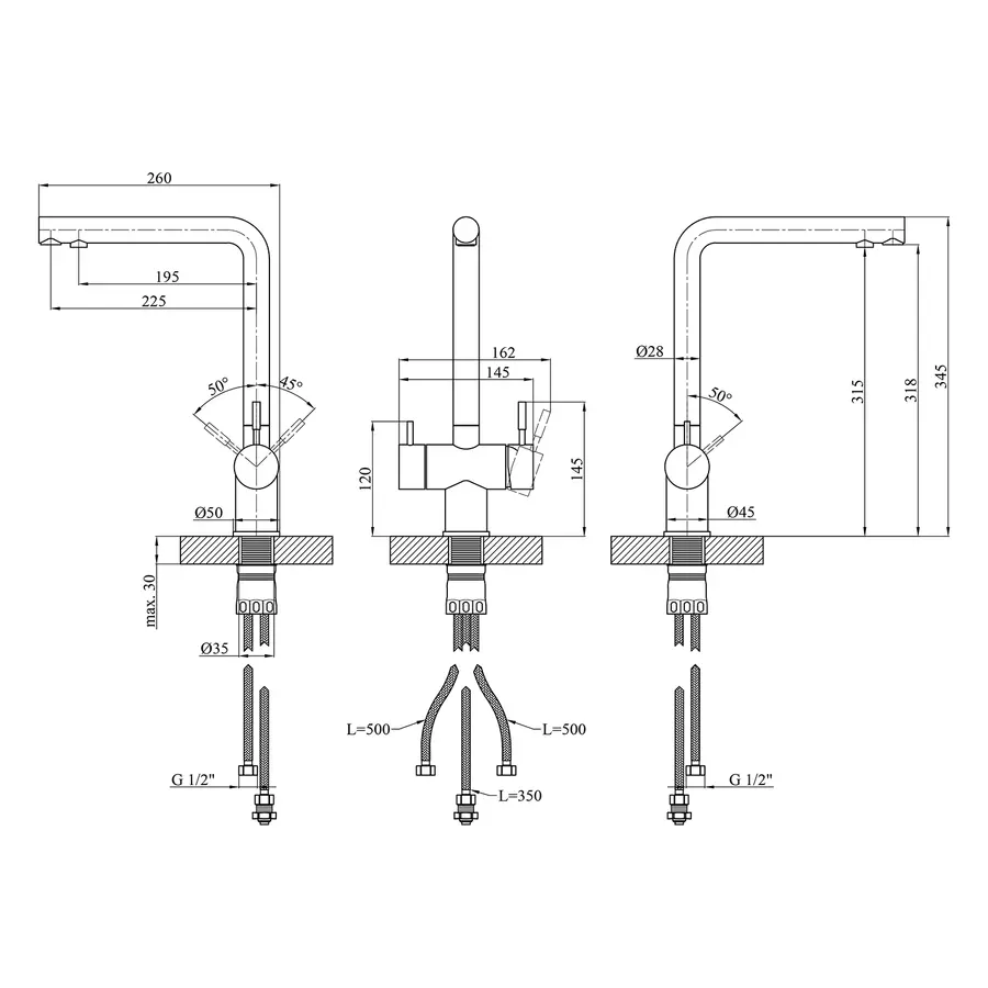 Змішувач для кухні з підключенням до фільтру Kroner KRP Edelstahl Klassisch - ESG03811