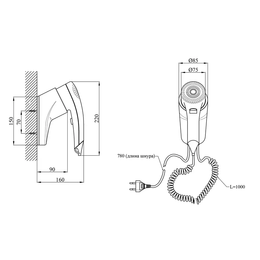 Фен настінний 1100W Kroner KRM UlM - ACP0901
