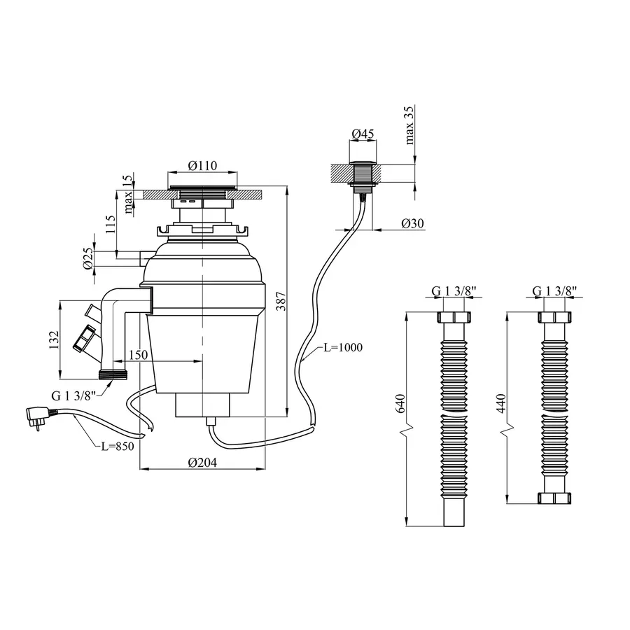Измельчитель пищевых отходов Kroner KRP Kaiman WHI-375W