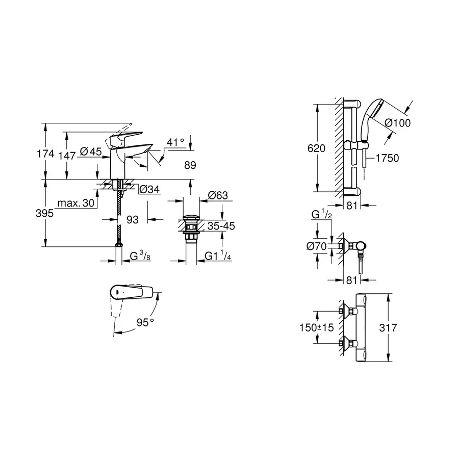 Набір змішувачів 2 в 1 для ванної кімнати Grohe QuickFix StartEdge M-Size UA202503TE