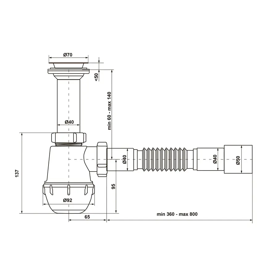 Сифон для кухонної мийки KronoPlast 1 1/2''х40 мм з литим випуском SM11000043