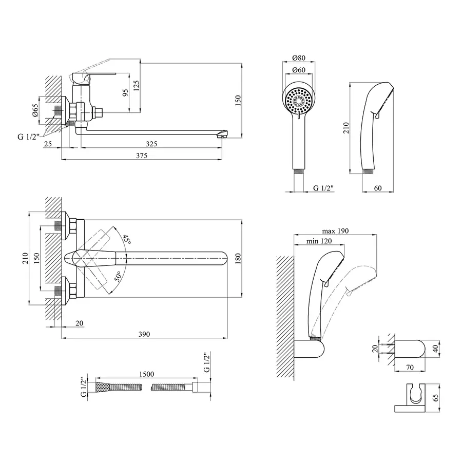 Змішувач для ванної Kroner KRP Eifel - C070