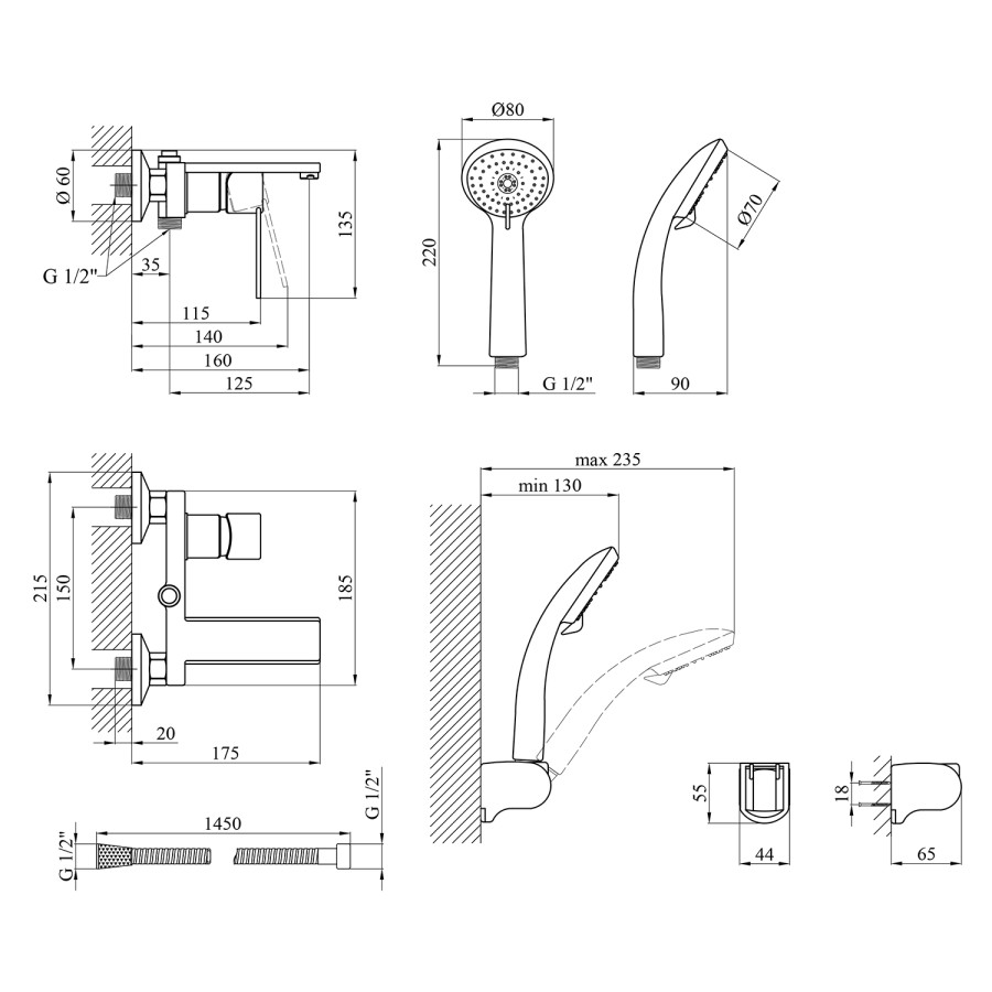 Смеситель для ванной Kroner KRP Basis - C060